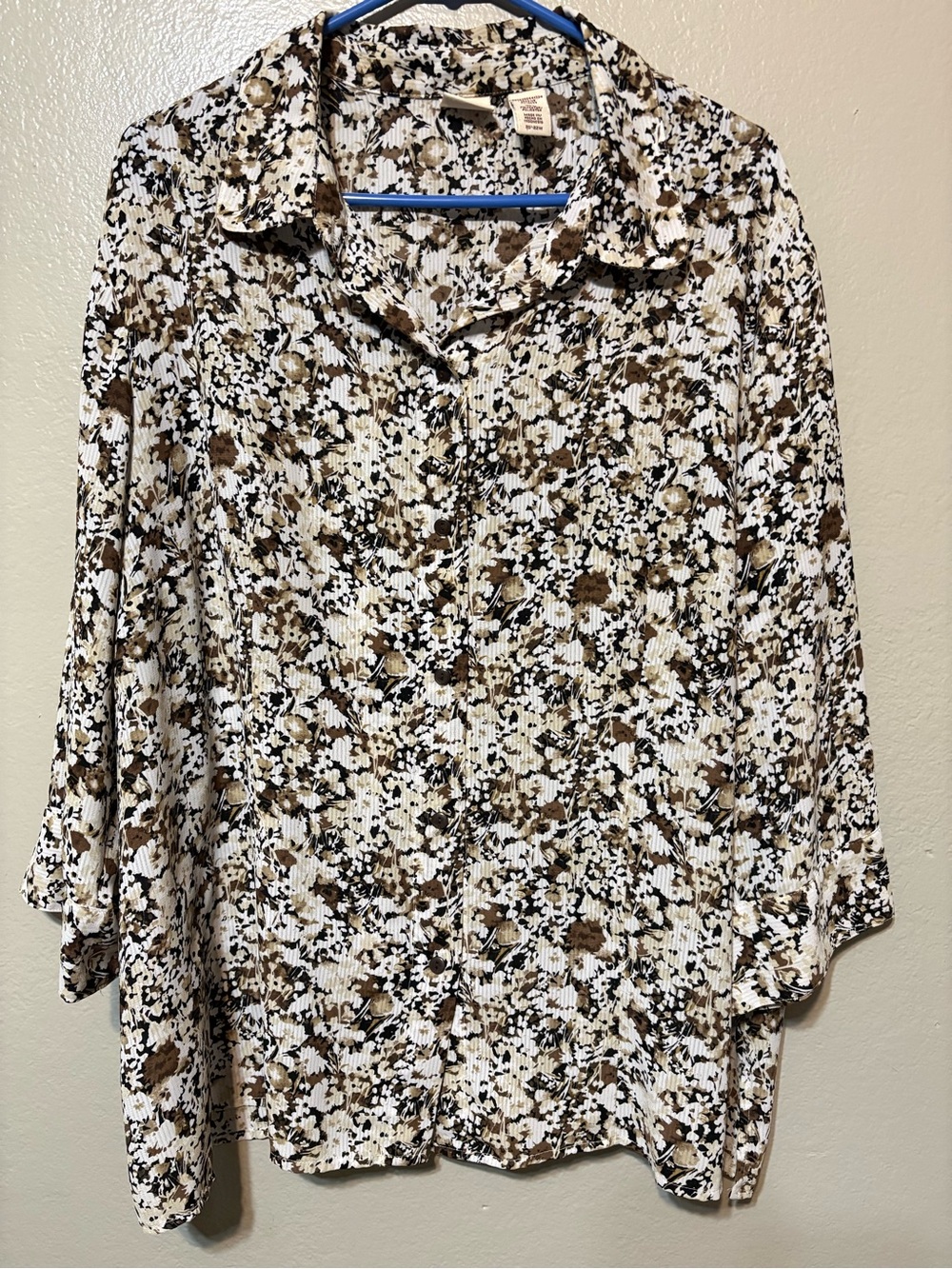 Women's Covington Woman Blouse Brown Floral Button-Front Top Size 20-22W